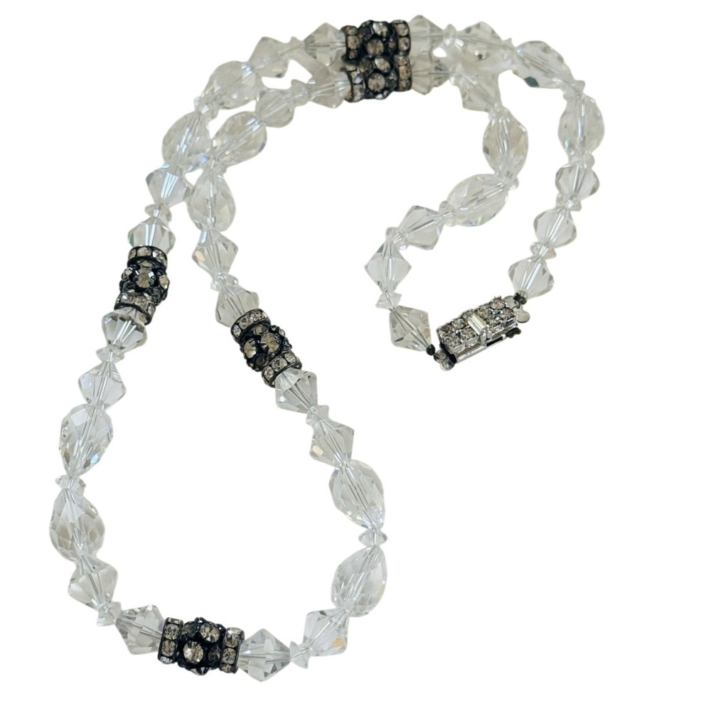 Vtg Necklace Clear Austrian Crystal Hand carved Faceted Beads Rhinestone Jeweled